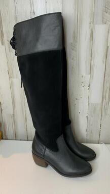 Lucky Brand Riding Boots Womens Size 6 Black Knee High Side Zip Block Heel